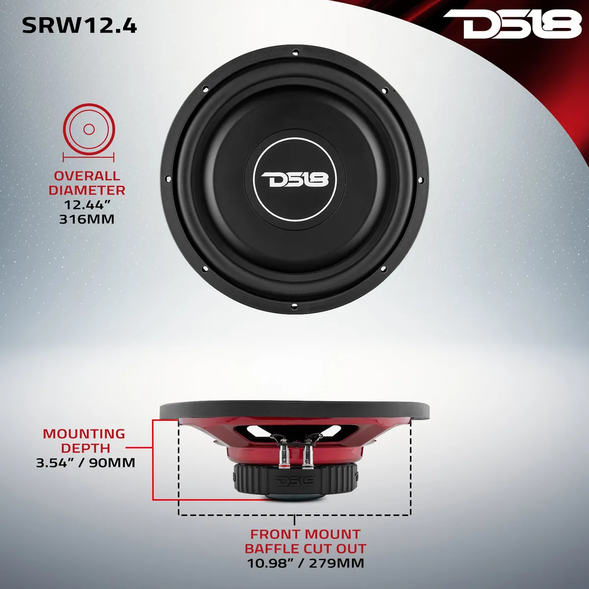 SRW Shallow-Mount 12" Subwoofer 220 Watts Rms SVC 4-Ohm product image