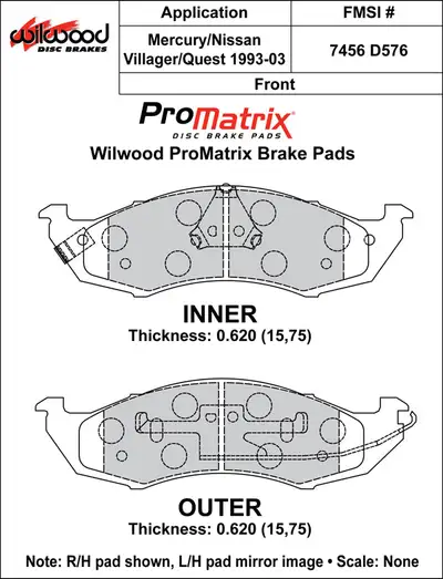 Wilwood Brakes 1993 - 2002 Mercury, Nissan Original Equipment Pads - 150-D0576K