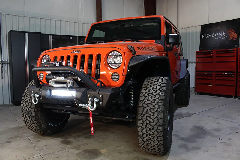 Jeep JK Front Stubby Winch Bumper W/Tube Guard 07-18 Wranger JK Black Texured Powercoated Fishbone Offroad product image