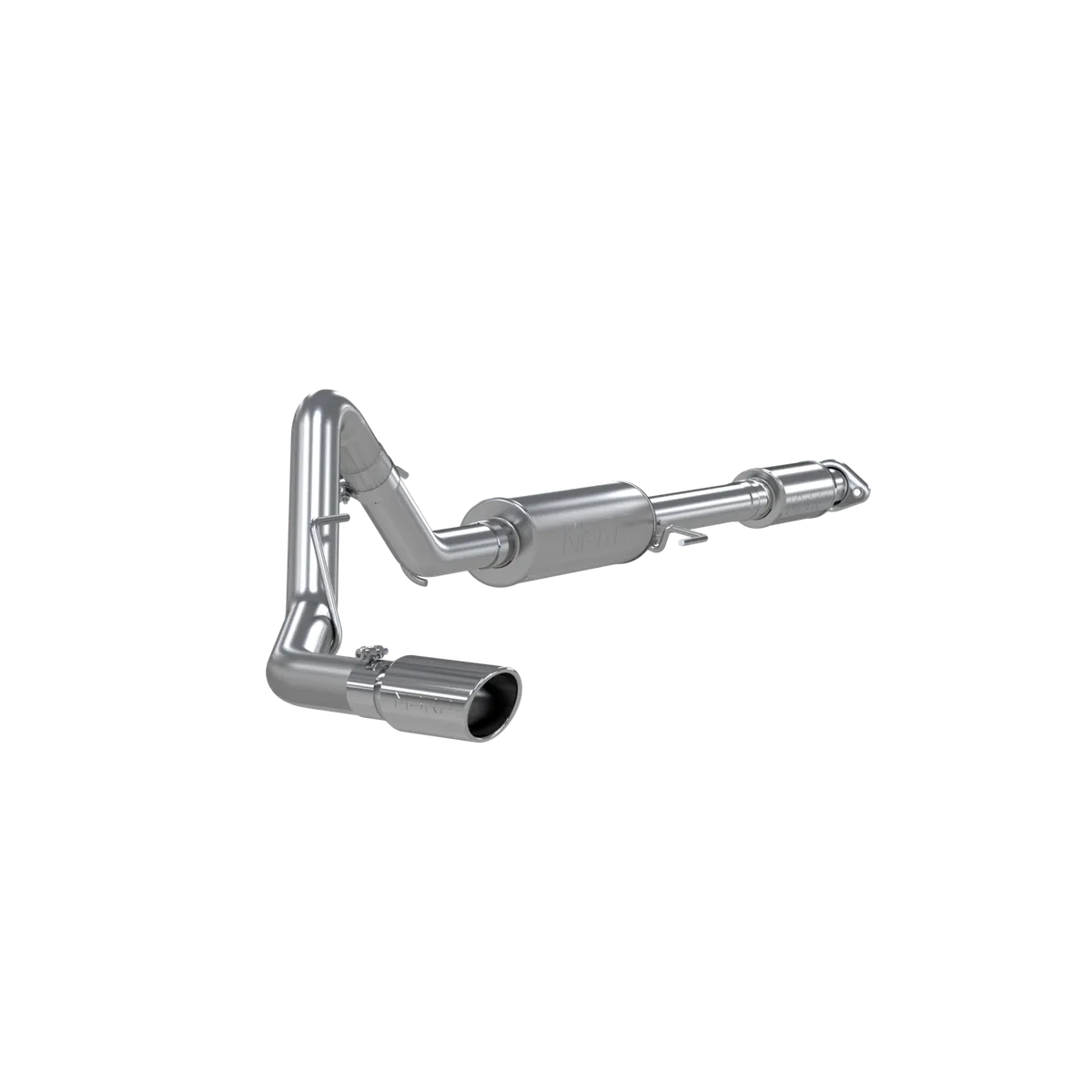 Armor Plus Cat Back Exhaust System; 3 in.; Incl. Front Pipe/Ext. Pipe/Muffler/Over Axle Pipe/Tailpipe/Hardware/4 in. OD Tip; Single Side Exit; T409 Stainless Steel; product image