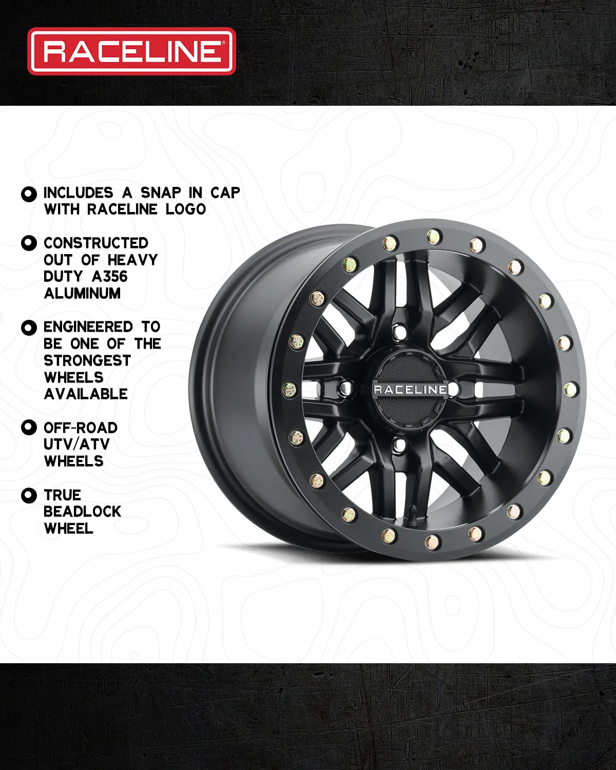 Aluminum Wheels 15x7 Ryno Beadlock UTV A91B Machined Face Satin Black 10 Offset 4 on 137 Bolt Pattern 113.9 Bore Raceline product image