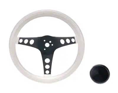 Grant Classic Series Steering Wheel; 11 1/2 in. Diameter; 3 3/4 in. Dish; White Cushion Grip; Black Steel 3-Spoke Design;