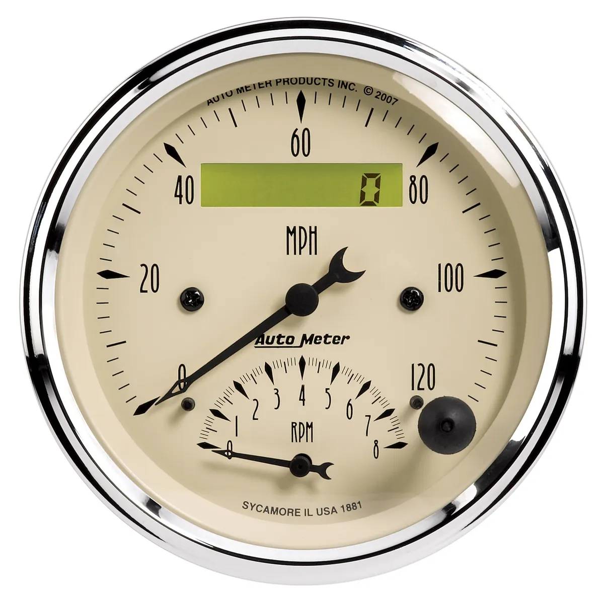 Gauge, Tach/Speedo, 3 3/8", 120mph & 8k RPM, Elec. Program., Antq Beige product image