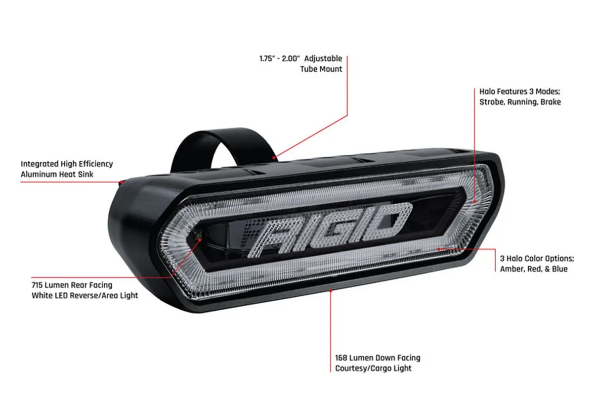 RIGID Chase, Rear Facing 5 Mode LED Light, Amber Halo, Black Housing product image