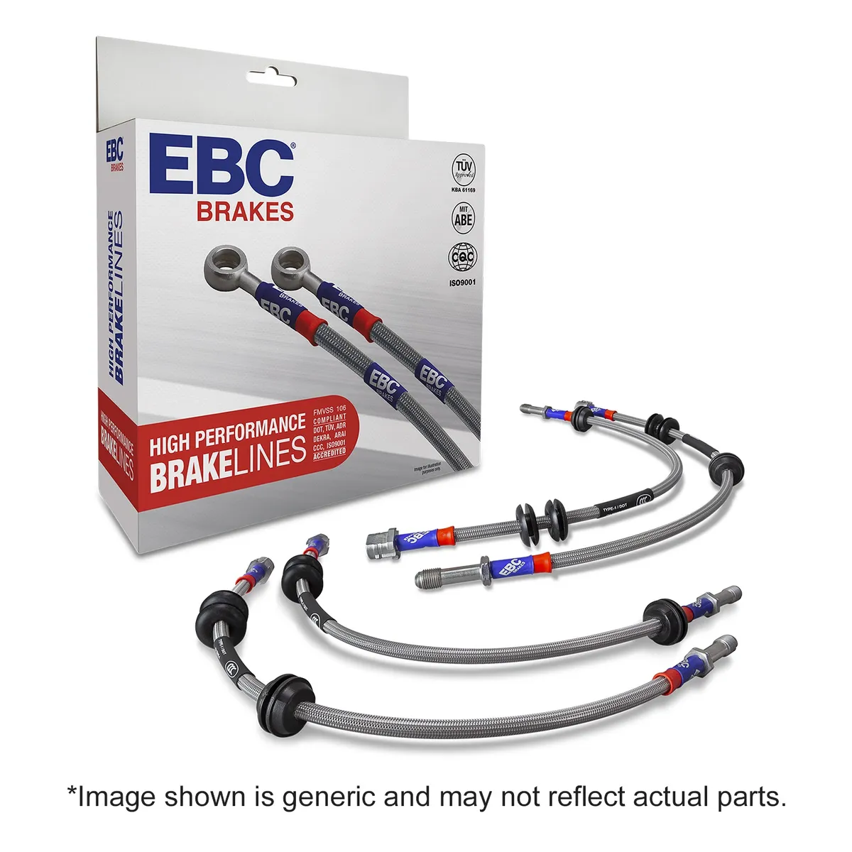 EBC Stainless Braided Brake Lines; Front and Rear; FMSI Pad No. D477; Vented Front; 5 Bolt Holes; 280mm Dia; 72mm Center Hole Dia.; product image