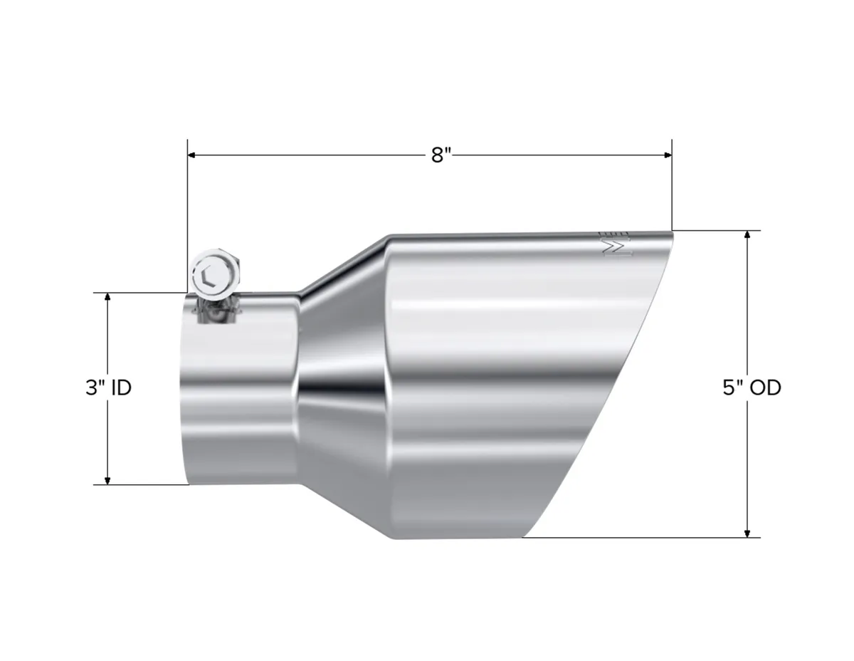 Armor Pro Exhaust Tip; 3 in. Inlet Dia./5 Outlet Dia.; T304 Stainless Steel; L-8 in.; Angle Cut; Dual Wall; product image