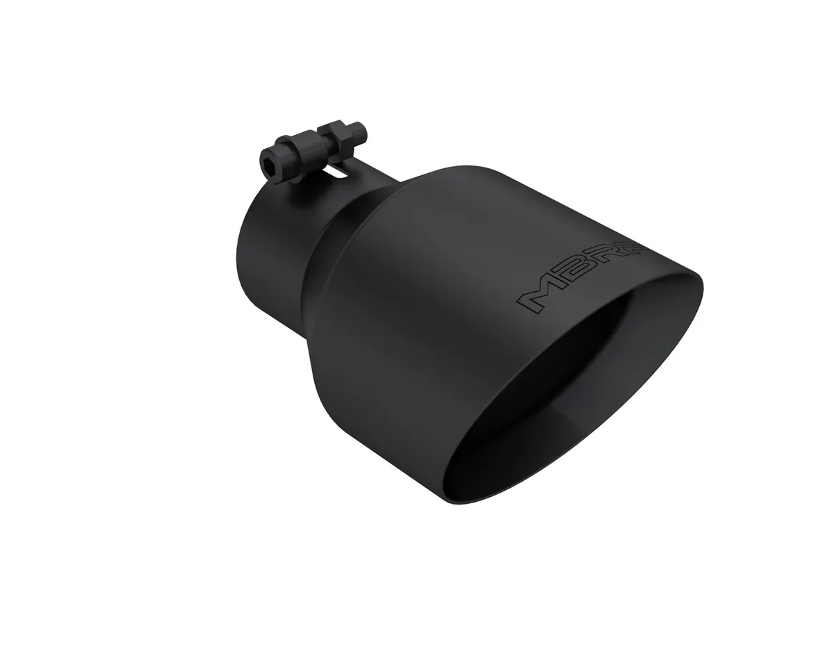 Armor Pro Exhaust Tip; 3 in. Inlet Dia./5 Outlet Dia.; T304 Stainless Steel; L-8 in.; Angle Cut; Dual Wall; Black; product image