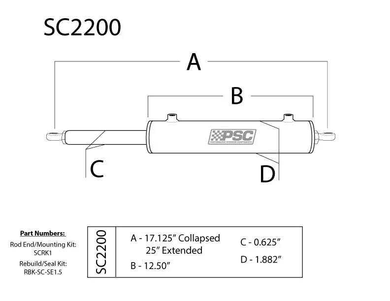 1.5 Bore x 8 Stroke x .625 Rod se Steering Cylinder w/ Rod Ends & Mount Hardware product image