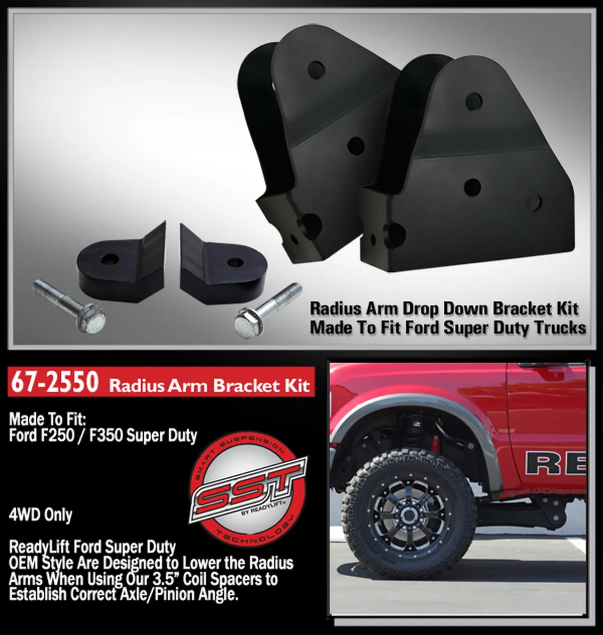 F250 F350 Radius Arm Brkt-1.5 Lower Spacers Upgrade For 2.0 Front Kit to Make 3.5 Front Lift 2005-2016 Ford product image
