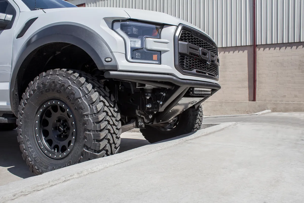 2017 Ford F-150 Rapter ADD PRO Front Bumper Bumper Color Hammer Black Panel Color Satin Black Center Mount 20 Radius Light Bar Up to 7 Cube Lights Universal Mount product image