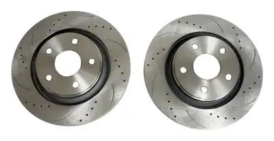 Crown Automotive Jeep Replacement Unpainted Brake Rotor Set w/ 13" Diameter Rotors;high Performance Front Cross Drilled And Slotted Rotor Set;includes Left And Right Front Rotors;