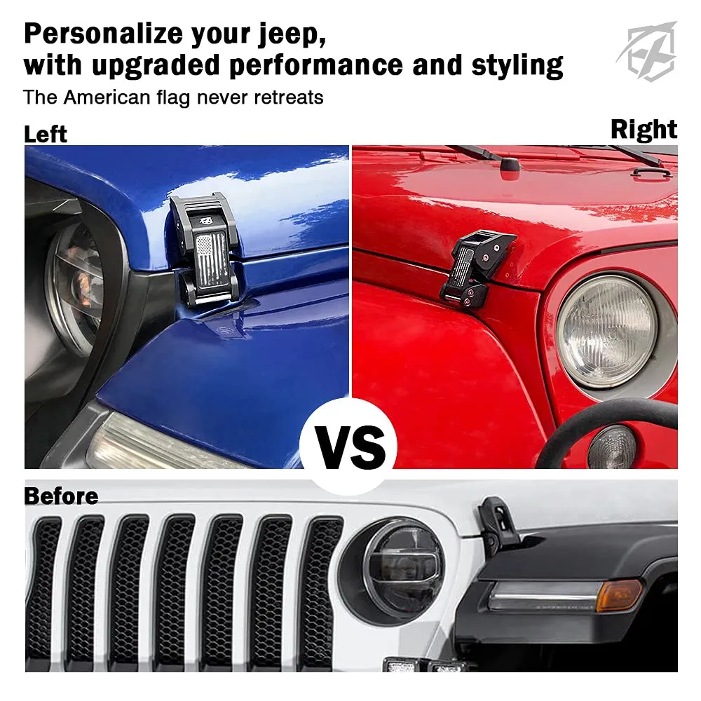 Xprite Aluminum Hood Latch with Distressed U.S. Flag for Jeep Wrangler product image