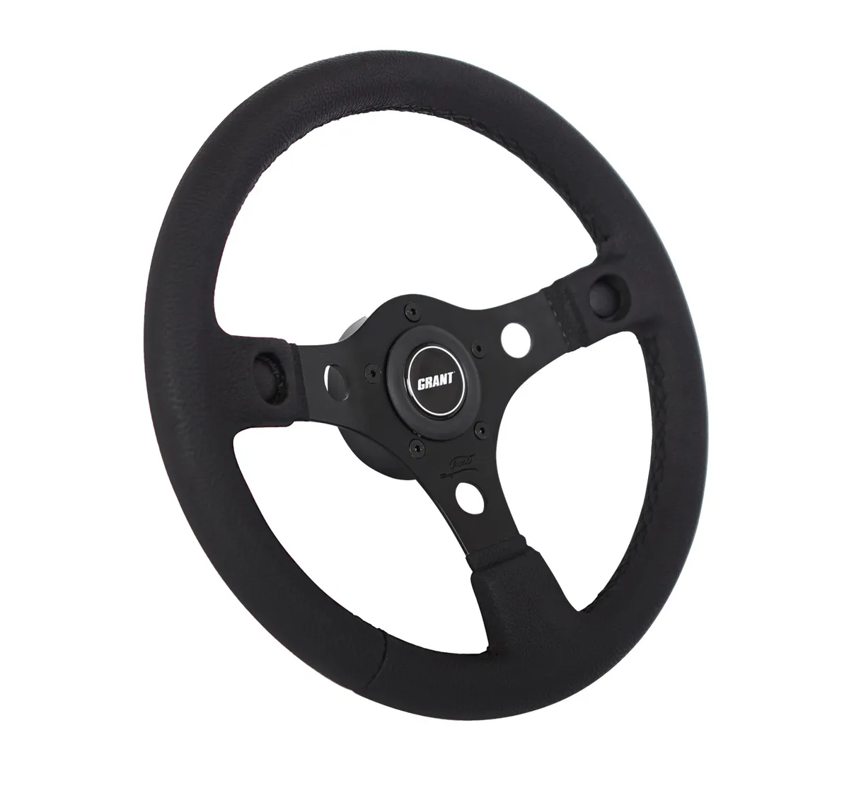 Performance GT Series Steering Wheel; 13 in. Diameter; Black Vinyl Grip; Black Anodized Aluminum 3-Spoke Design; w/Holes For Switch Buttons; product image