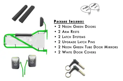 Steinjager Steinjäger Doors Wrangler JK 2007-2018 Trail, Tubular Style Kit, Front Doors Neon Green Doors - White Covers