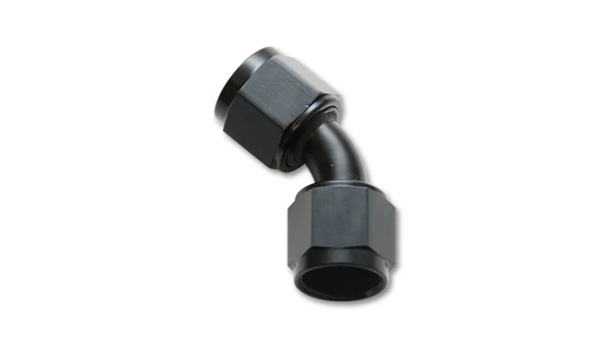 Female 45 Degree Union Adapter Fitting; -16AN x -16AN; 6061 Aluminum; Black Anodized; product image
