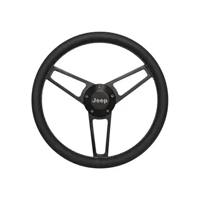 Grant Billet Series Leather Wheel and Installation Kit; Jeep Logo; Includes Billet Steering Wheel/OEM Center Cap/Install Kit PN[5196] Black;