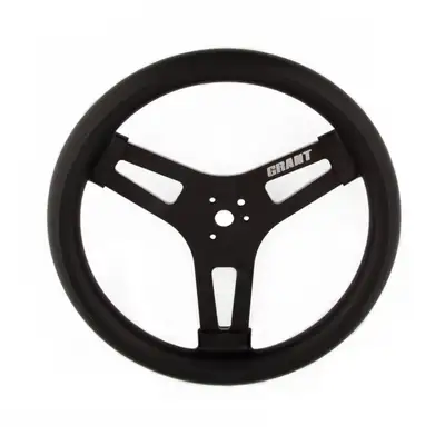 Grant Racing Steering Wheel; 15 in. Diameter; Black; 3-Spoke Design: Grant Logo;
