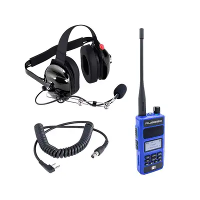 Rugged Radios r1 5 Watt Dual Band; Analog & Digital Handheld Radio Crew Chief/Spotter Kit With Carbon Fiber Headse