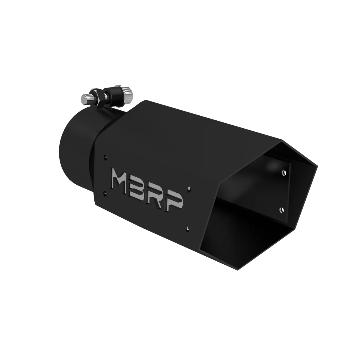 Armor BLK Exhaust Tip; 3 in. Inlet Diameter; 10 in. Length Diameter; Stainless Steel; Black Coated; 4 in. Tip; w/Logo Plate; product image