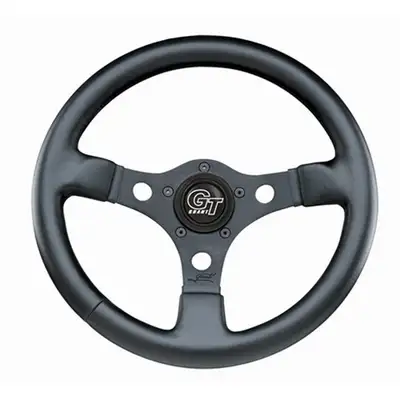 Grant Formula GT Steering Wheel; 13 in. Diameter; 3 in. Dish; Black Leather Grained Vinyl; Black Anodized 3-Spoke Design;