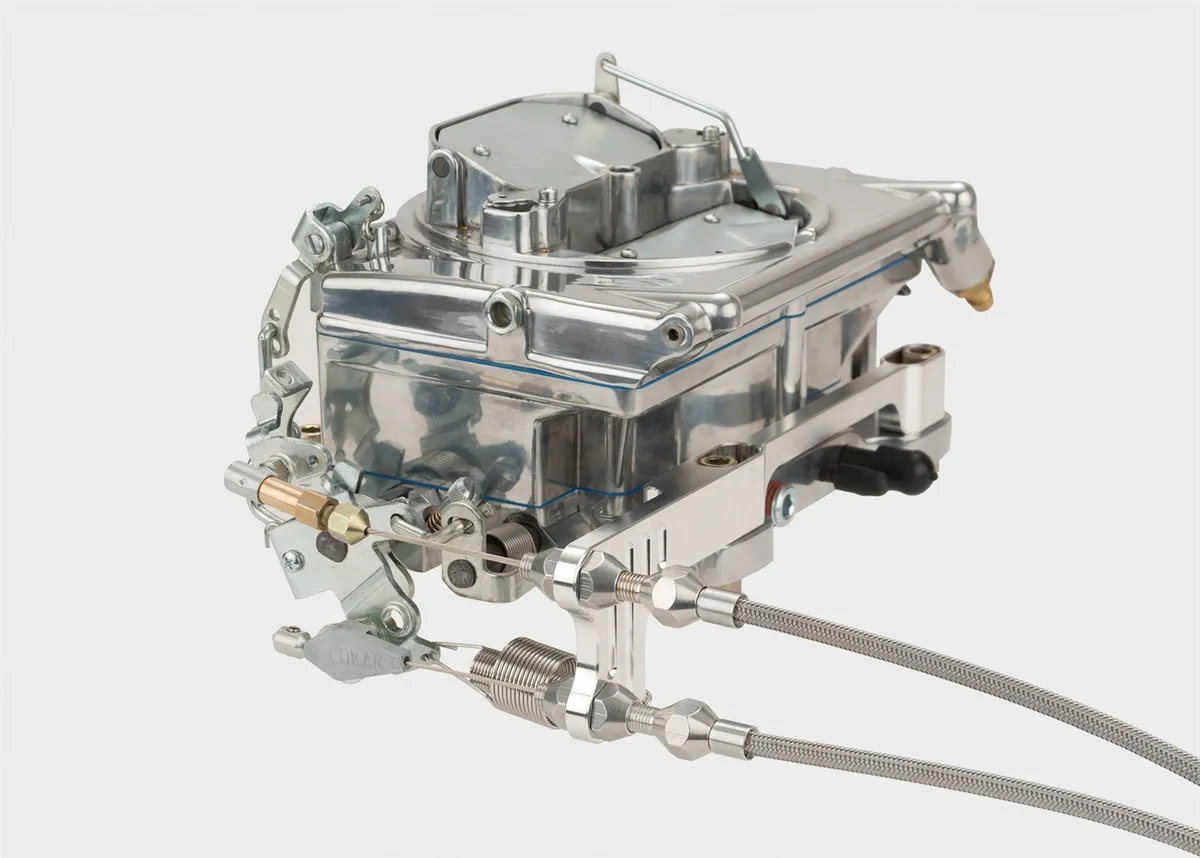 Throttle/Kickdown Cable Mounting Bracket; Fits w/Street Demon Carb; Incl. Return Springs; Billet Aluminum; Brushed Finish; product image