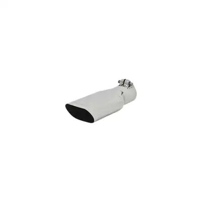 Flowmaster Exhaust Tip, Logo Embossed, Polished Stainless, Single Wall, Angle Cut, Oval (2.25"H x 4.25"W) x 2.50" Pipe dia. x 10.00" Length, Clamp On, ea