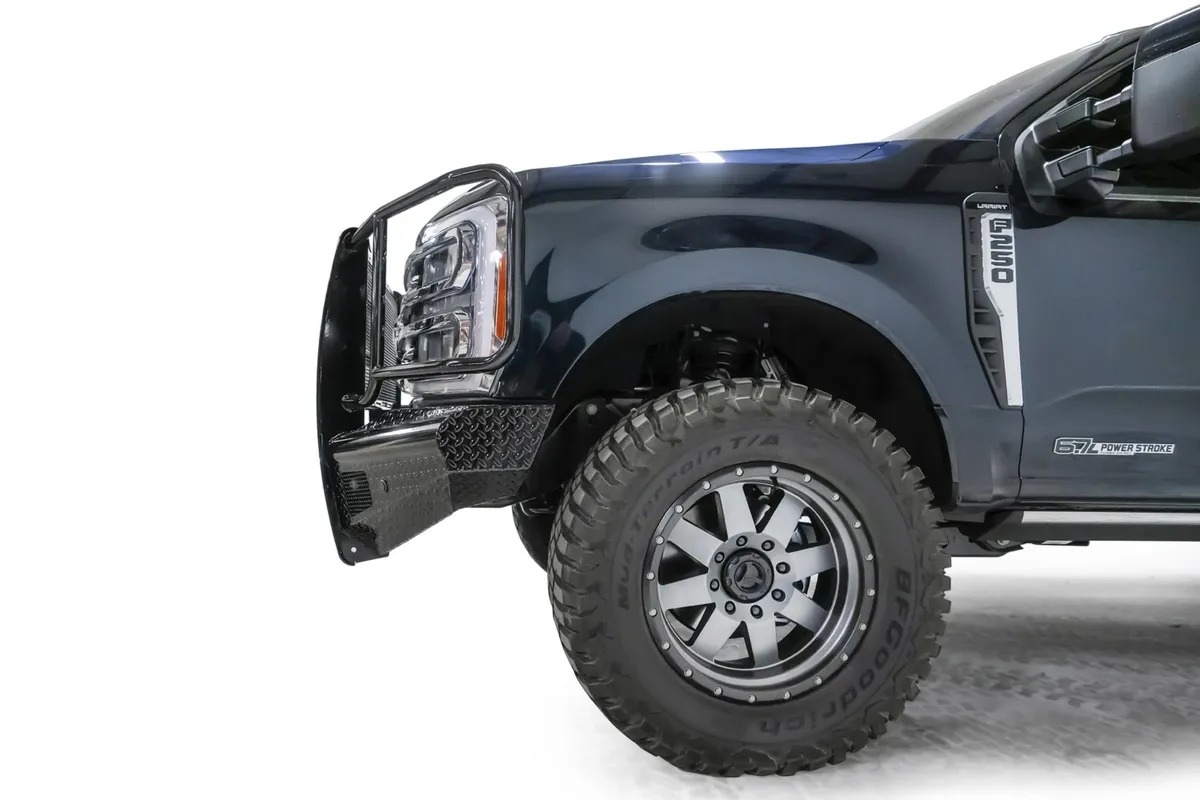 Black Steel Front Bumper; w/Full Grill Guard; Sensor Compatible; Gloss Black; product image