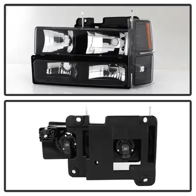 Spyder Auto XTune Headlights; w/Corner And Parking Lights; 8 pc. Set; Black; Not Compatible w/Seal Beam Headlight;