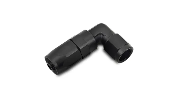 90 Degree Swivel Hose End Fitting; -10AN; 6061 Aluminum; Black Anodized; Elbow Forged; product image