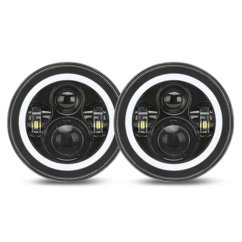 7 inch 80W Jeep Headlights With DRL and Turn Signal Lights & 4'' 30W Cree LED Halo Fog Light product image
