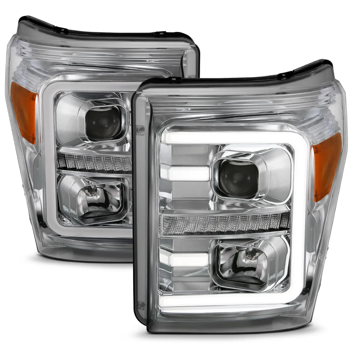 1116 F250/F350/F450 Projector Headlights w/ Plank Style Switchback Chrome w/ Amber Pair product image