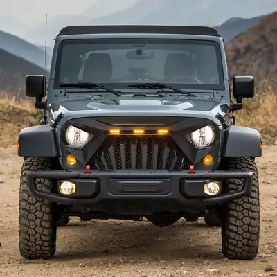 AMERICAN MODIFIED Goliath Grille W/ Amber LED Running Light - Matte Black For 07-18 Jeep Wrangler JK