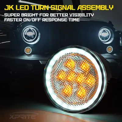 Xprite LED Turn Signal Lights with Halo DRL for 07-18 Jeep Wrangler JK
