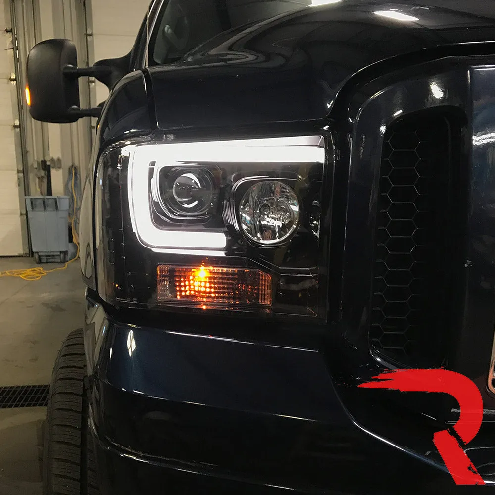 Ford Superduty 05-07 F250f350f450f550 Projector Headlights w Ultra High Power Smooth Oled Halos And DRL - Smoked b product image