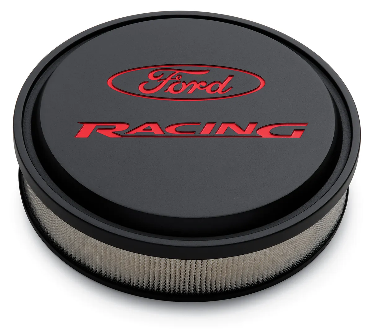 Slant-Edge Alunimum Air Cleaner Kit Black Crinkle Recessed Red Emblems 13 Inch Ford Racing product image