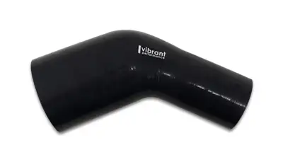 Vibrant Performance 45 Degree Transition Hose Coupler; 3 in. Inlet ID; 4 in. Outlet ID; 4 in. Leg Length From Tangent; 4 in. Centerline Radius; 18 PSI Maximum Operating Pressure; Black;