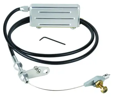 Lokar Hi-Tech Electric Kickdown Kit; U-Cut-To-Fit; Incl. Aluminum Fittings w/Ferrule/Instructions; Black Housing; Brushed Aluminum Switch Box; Stainless Steel Finish;