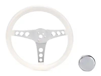Grant Classic Series Steering Wheel; 12 1/2 in. Diameter; 3 1/2 in. Dish; White Grip; Chrome 3-Spoke Design;
