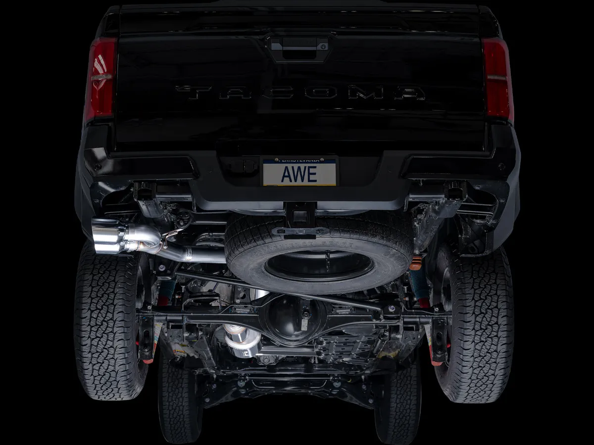 AWE 0FG Exhaust for 4th Gen Toyota Tacoma - Dual Chrome Silver Tips product image