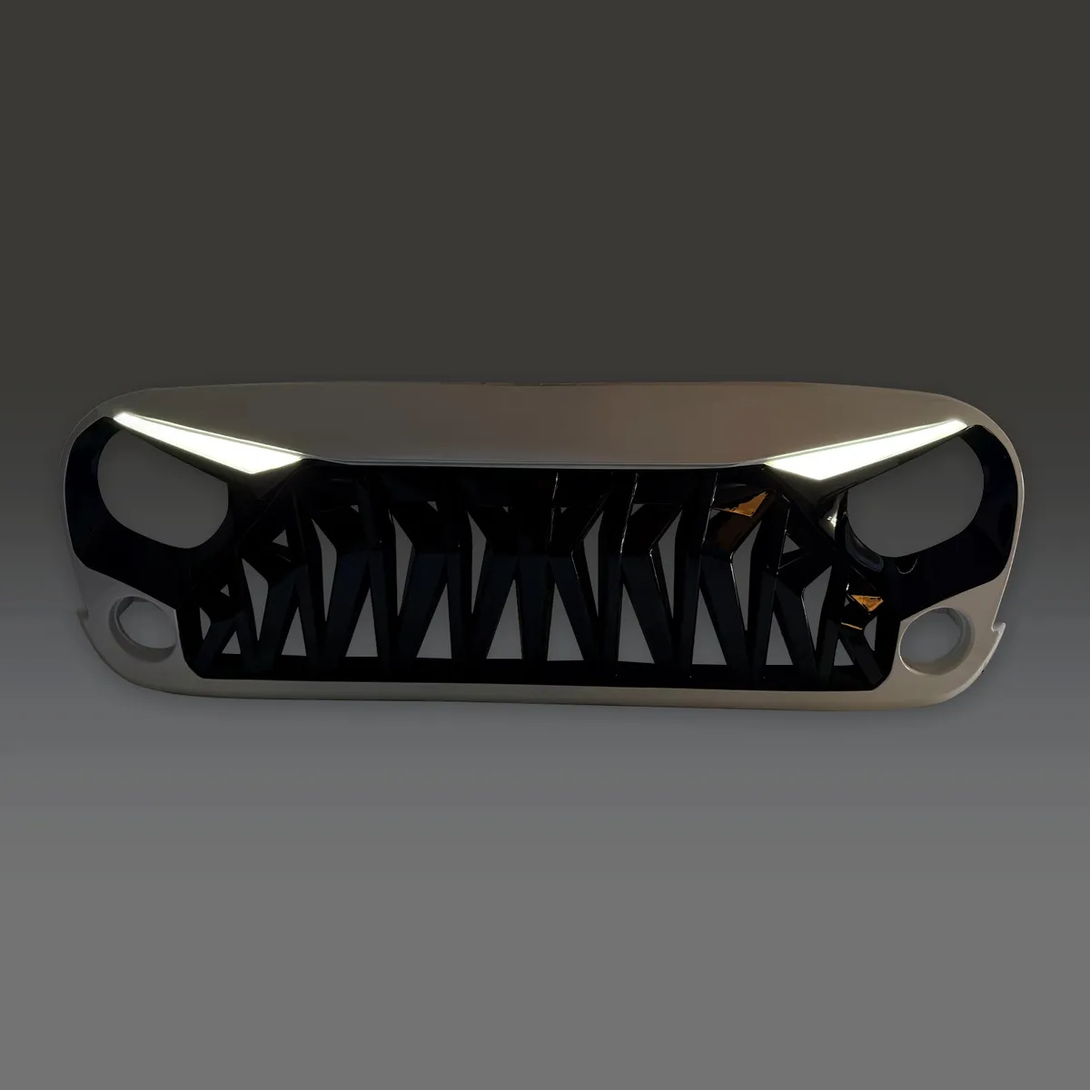 Shark Grille W/ LED Eyebrow DRL and Turn Signals - White & Black For 07-18 Jeep Wrangler JK product image
