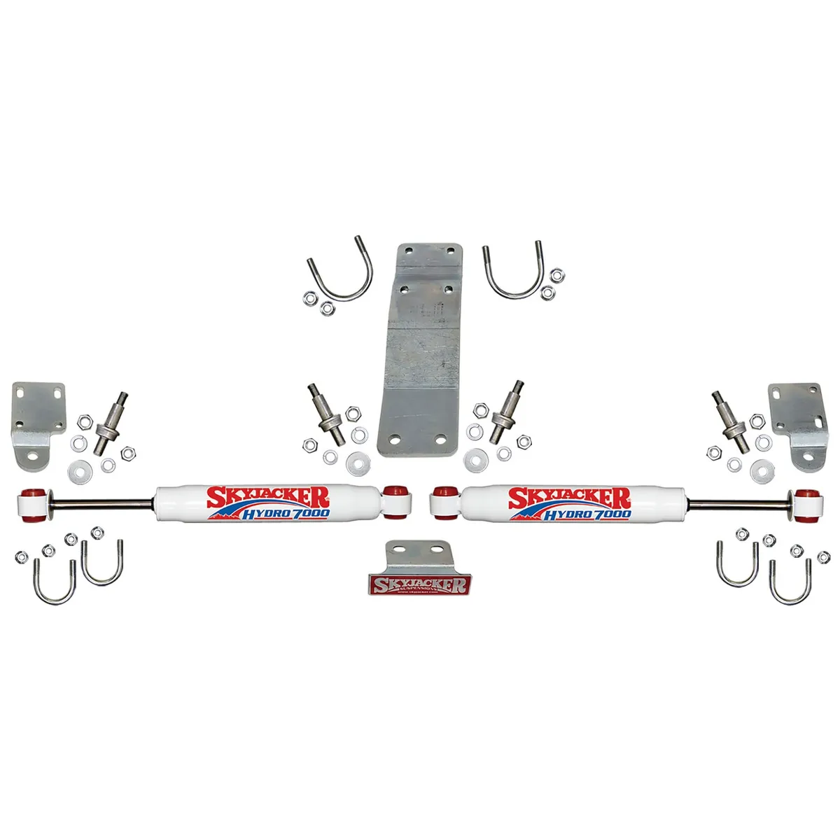 Steering Stabilizer Dual Kit Incl. Hydro 7000 Steering Dampners Brackets Hardware For Use w/OEM Diameter Tie Rod White Skyjacker product image