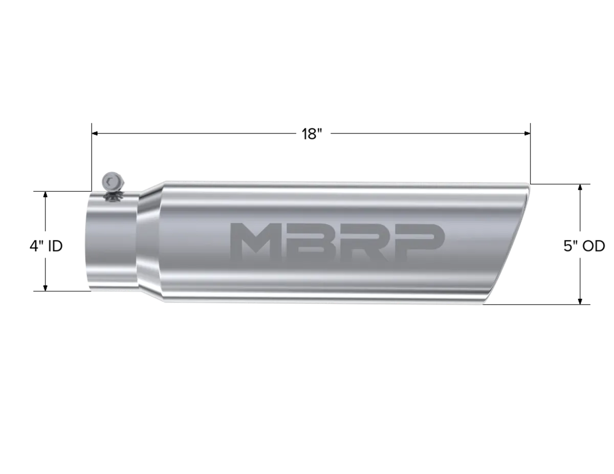 Armor Pro Exhaust Tip; 4 in. Inlet Diameter; 5 in. Outlet Diameter; 18 in. Length; Angled Rolled End; T304 Stainless Steel; Mirror Polished; product image