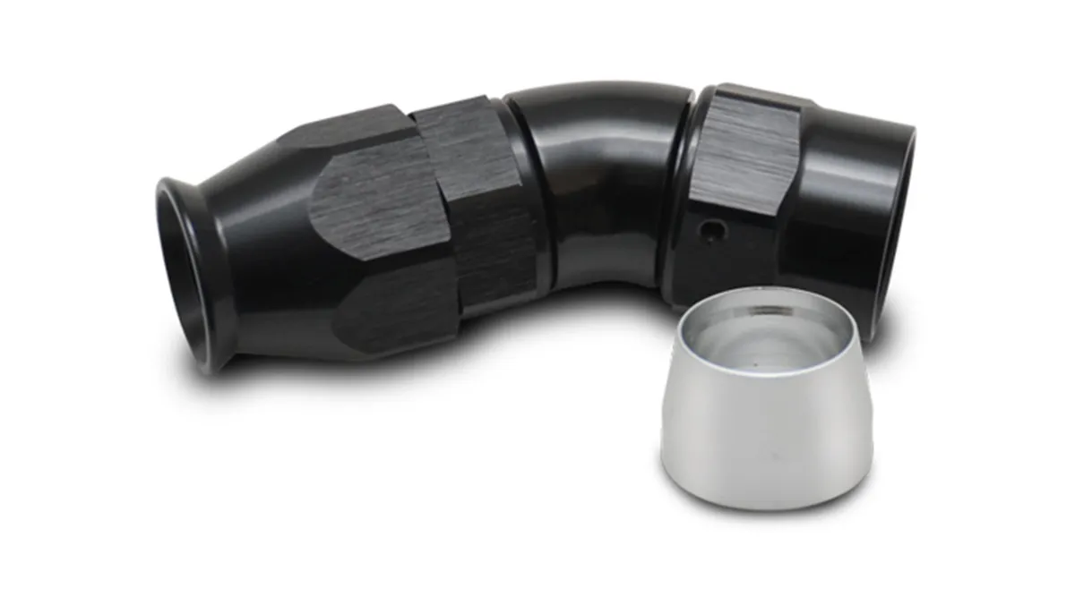 30 Degree High Flow Hose End Fitting; -6AN; 6061 Aluminum; Black Anodized; For PTFE Lined Hose; product image