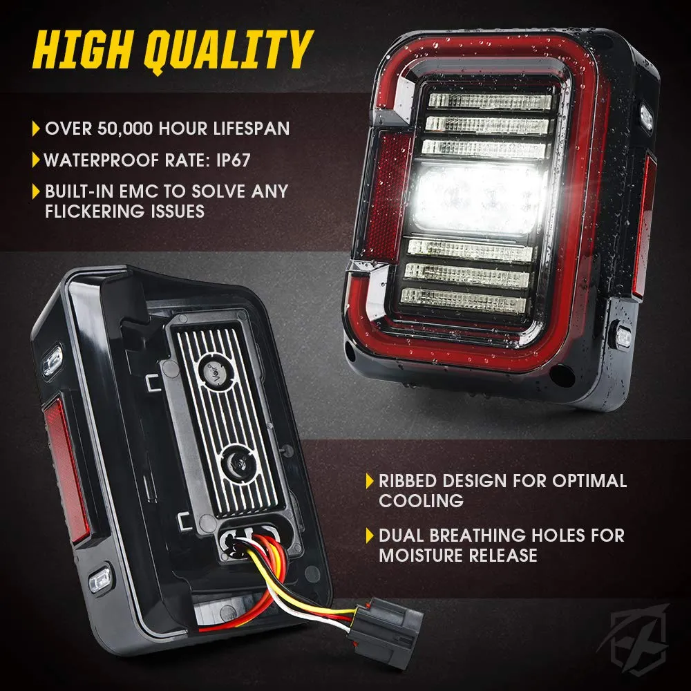 Xprite Jeep Wrangler JK LED Tail Lights 07-18 – Plug & Play Rear Brake, Turn Signal | Inspire Series product image