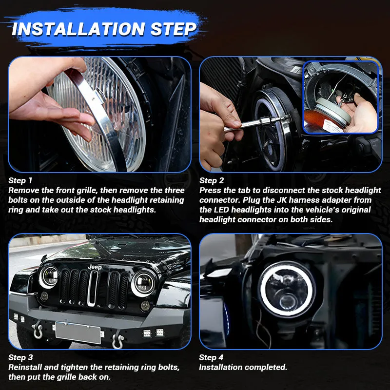 Best Seller Jeep Wrangler LED Headlights with Halo DRL & Turn Signals for 1997–2018 JK CJ TJ product image