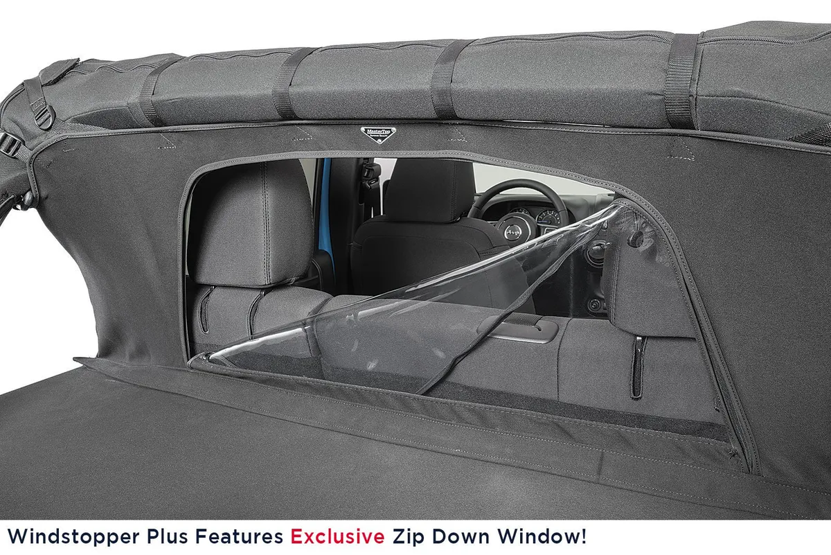 Jeep JK Combo For Soft Top Equipped Cable Style Bimini Top Plus 10-18 Wrangler JK 4 Door w/s Header WindStopper Plus and Tonneau MasterTwill MasterTop product image