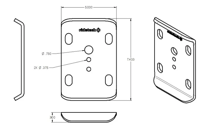 U-Bolt Plate 1/4 Inch Thick W/ 5.5 Inch X 7.5 Inch Hole Spacing For 3 Inch Axle Housing Un-Coated Ridetech product image