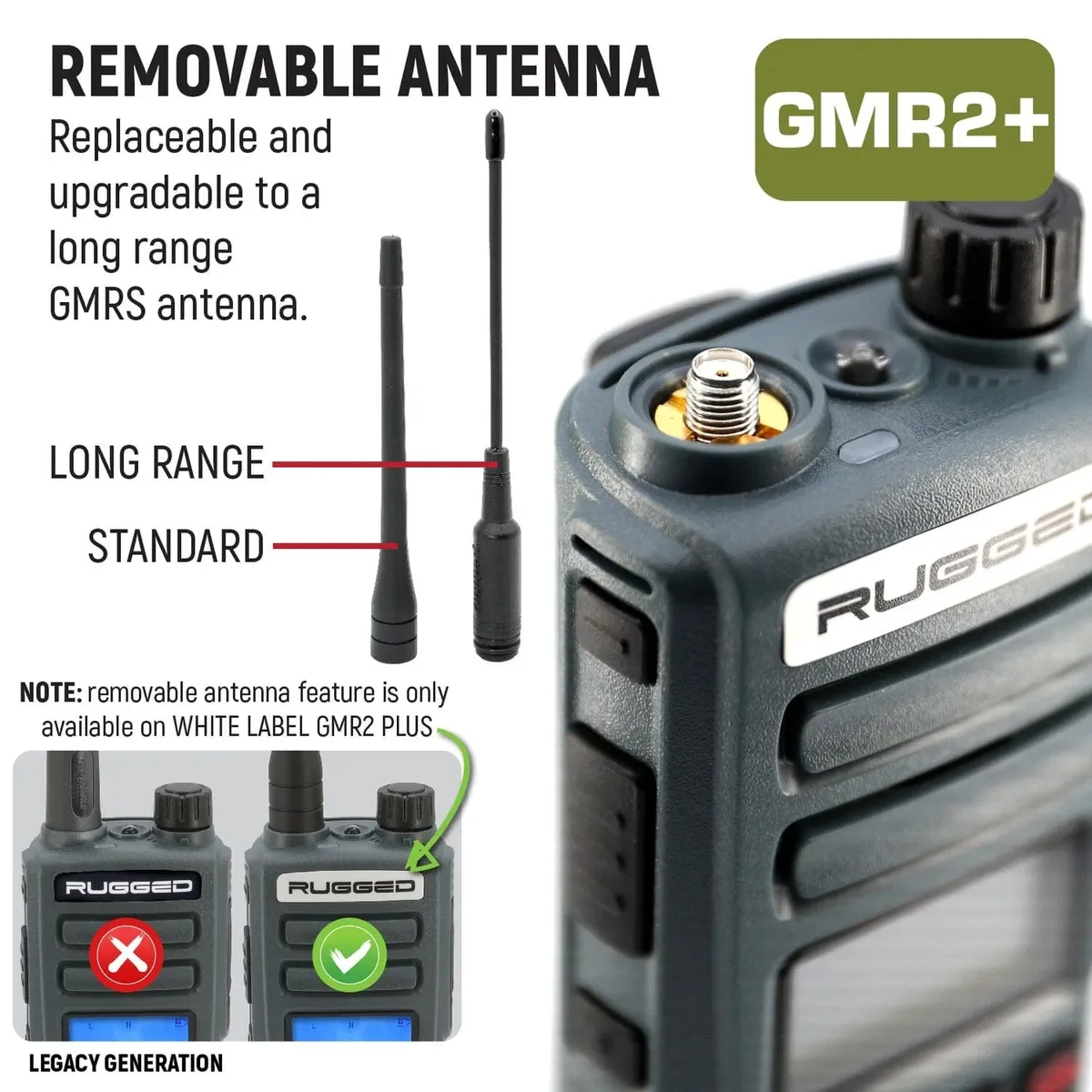 Rugged Gmr2 Plus - Gmrs And Frs Two Way Handheld Radio With Mount And Intercom Cable product image