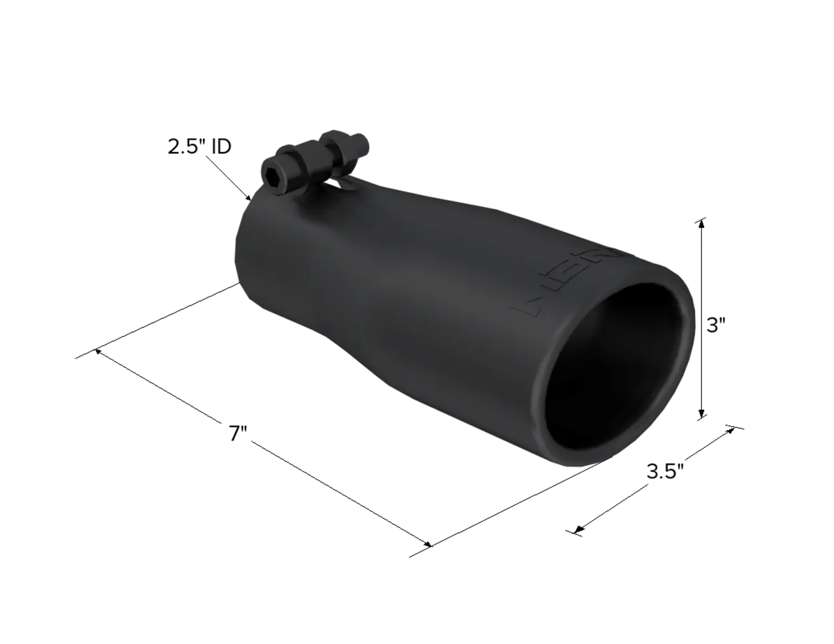 Armor BLK Exhaust Tip; 2.5 in. Inlet Diameter; 3.75 in. Outlet Diameter; 7 1/16 in. Length; Oval; T304 Stainless Steel; Black Coated; product image