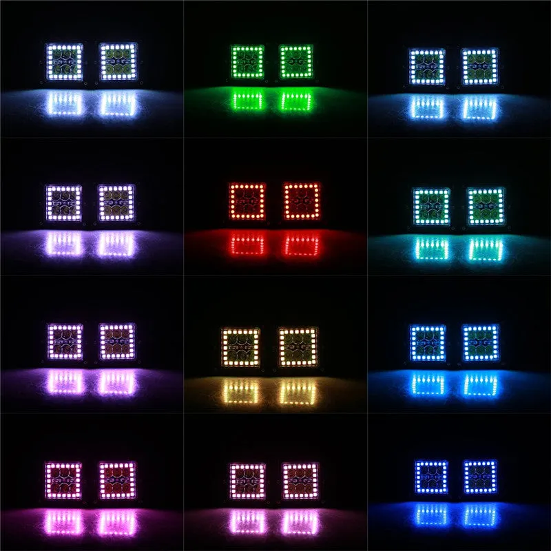 "3"" 18W Square LED Pods Work Light Bars with RGB Halo for Off-road Truck" product image